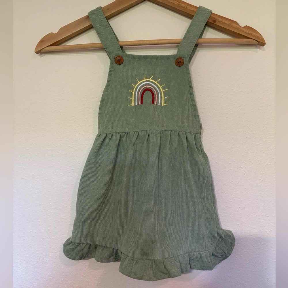 SHEIN Sage Green Corduroy Button-Front Apron Dress